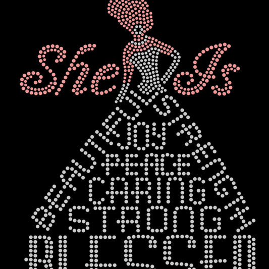 Rock-It FLOCK Rhinestone Transfer She Is Beautiful Joy Peace Strength Caring Strong Blessed SS10 and Ss06