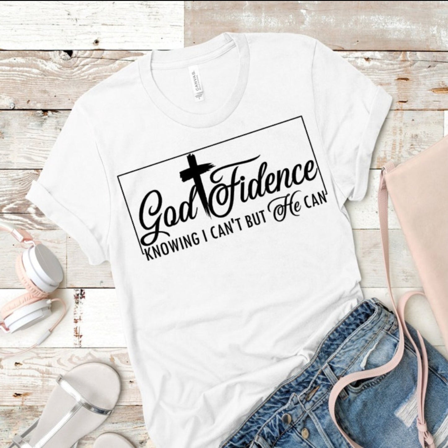 GOD-FIDENCE Knowing I can't but knowing He can t-shirt inspirational t-shirt